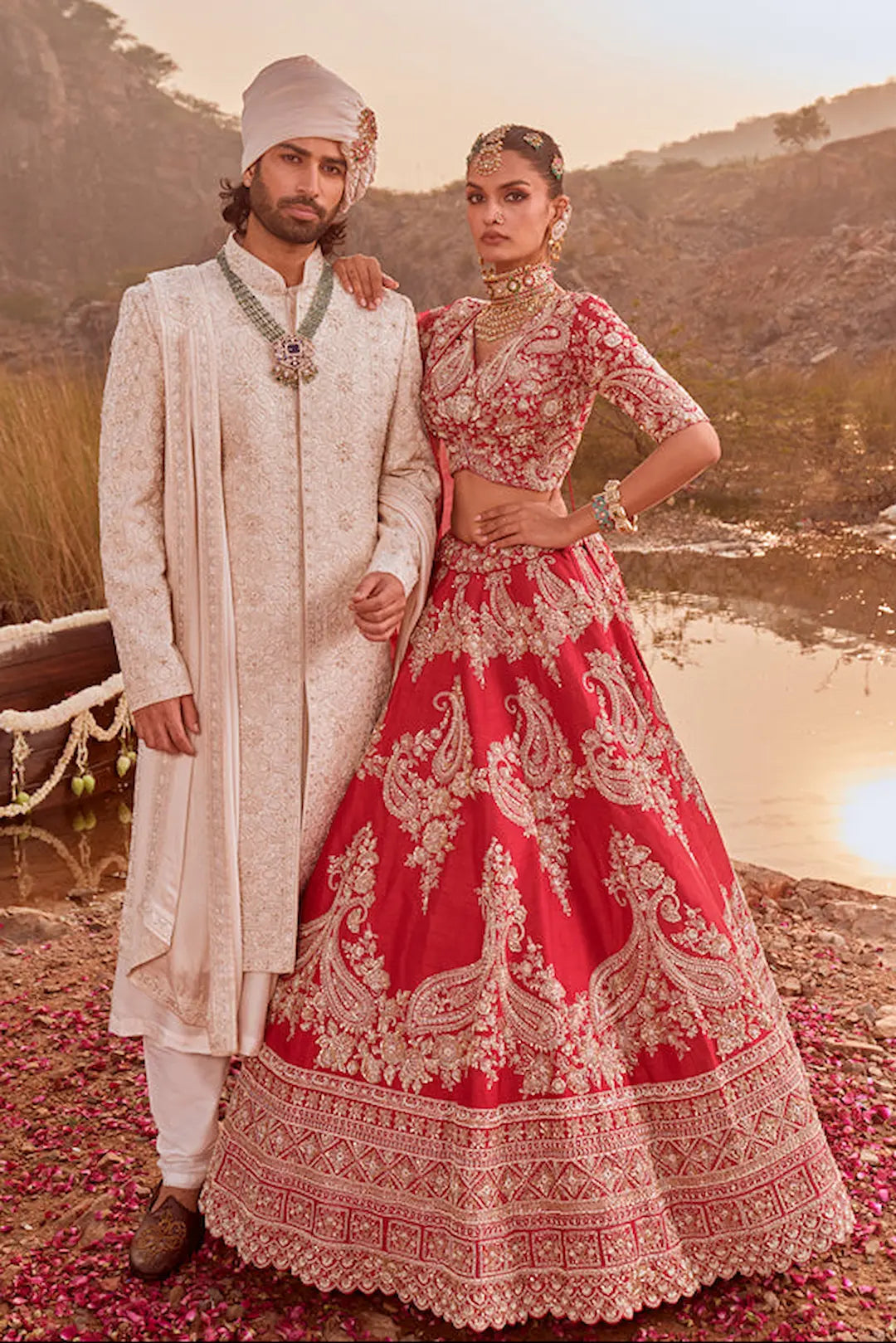 Red Bridal Raw silk paisley embroidery lehenga