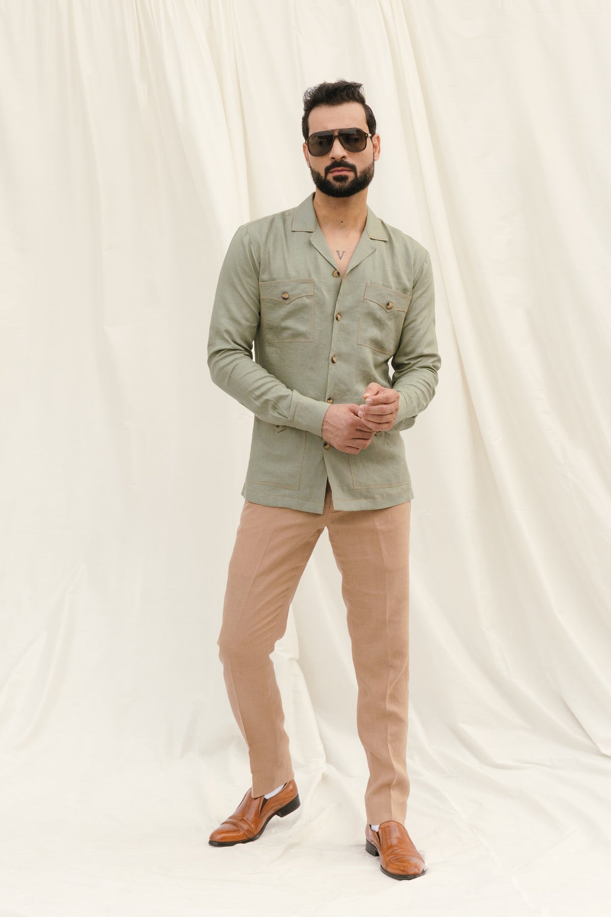 Light Green Safari Shirt | Made to Measure