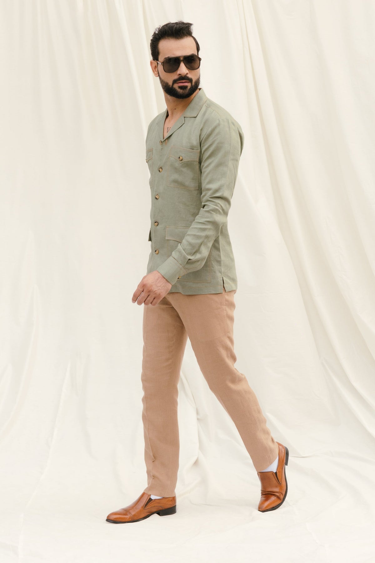 Light Green Safari Shirt | Made to Measure