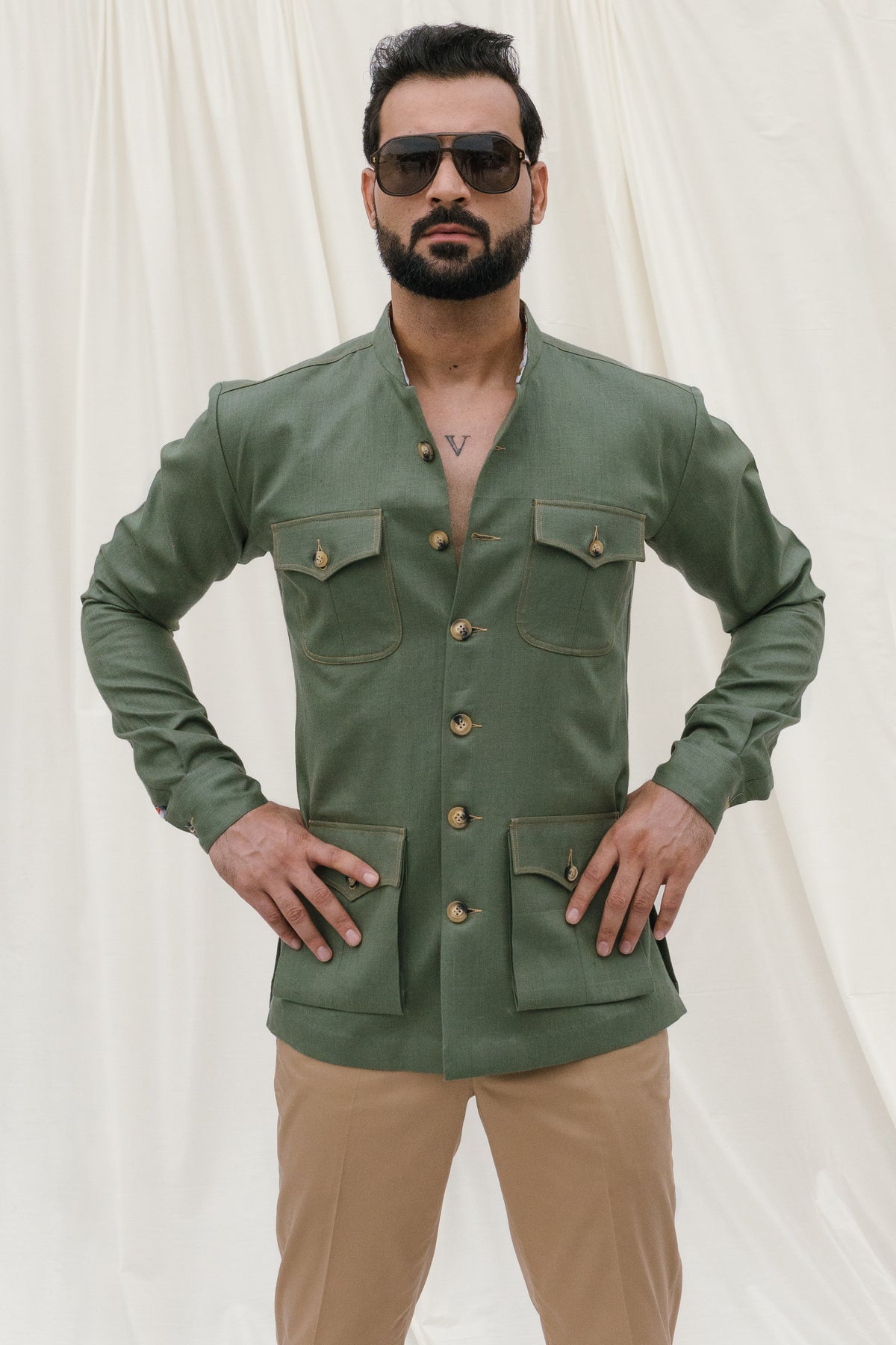 Green Safari Shirt for Men