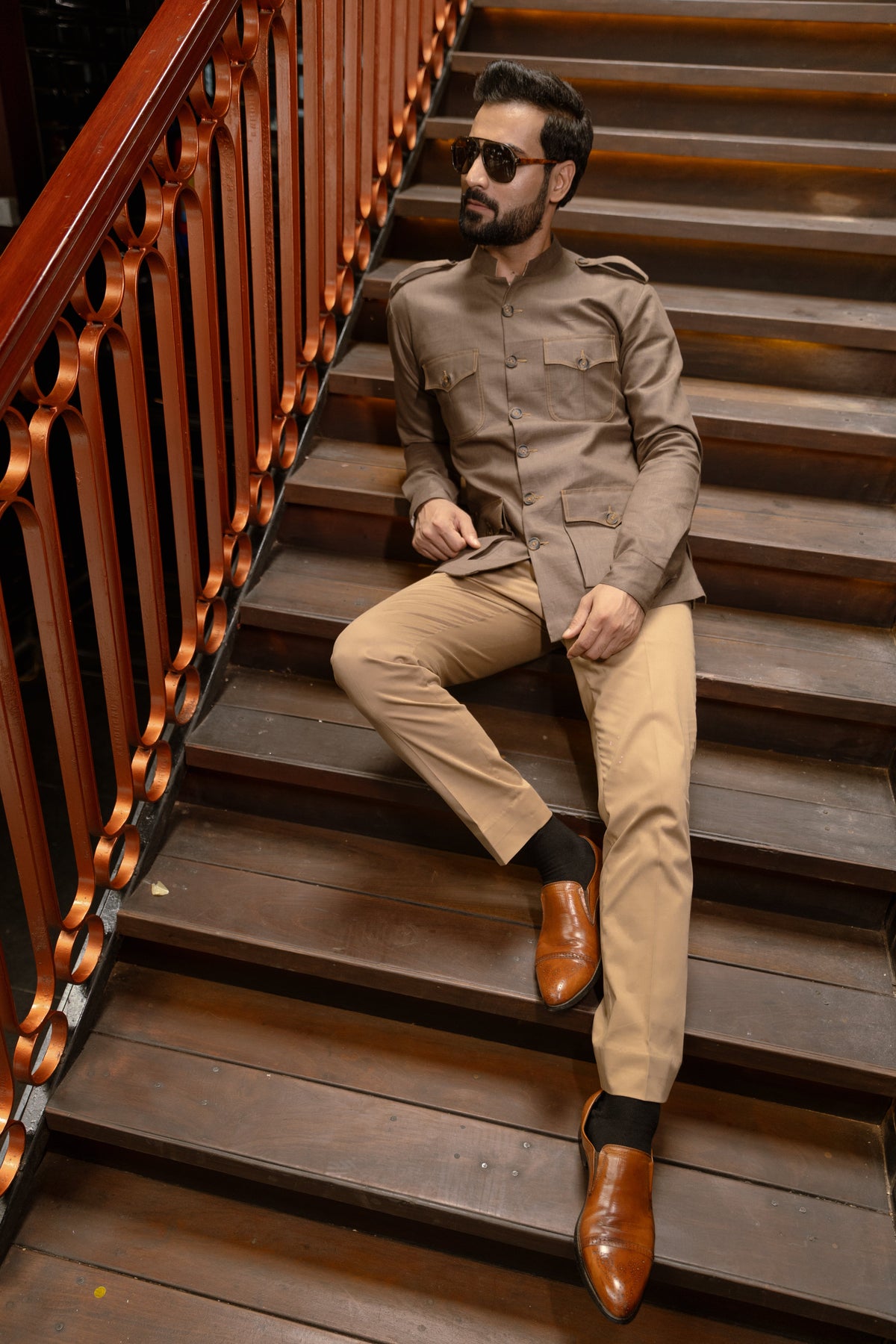 Safari Shirt with Shoulder Flap & Four Pockets