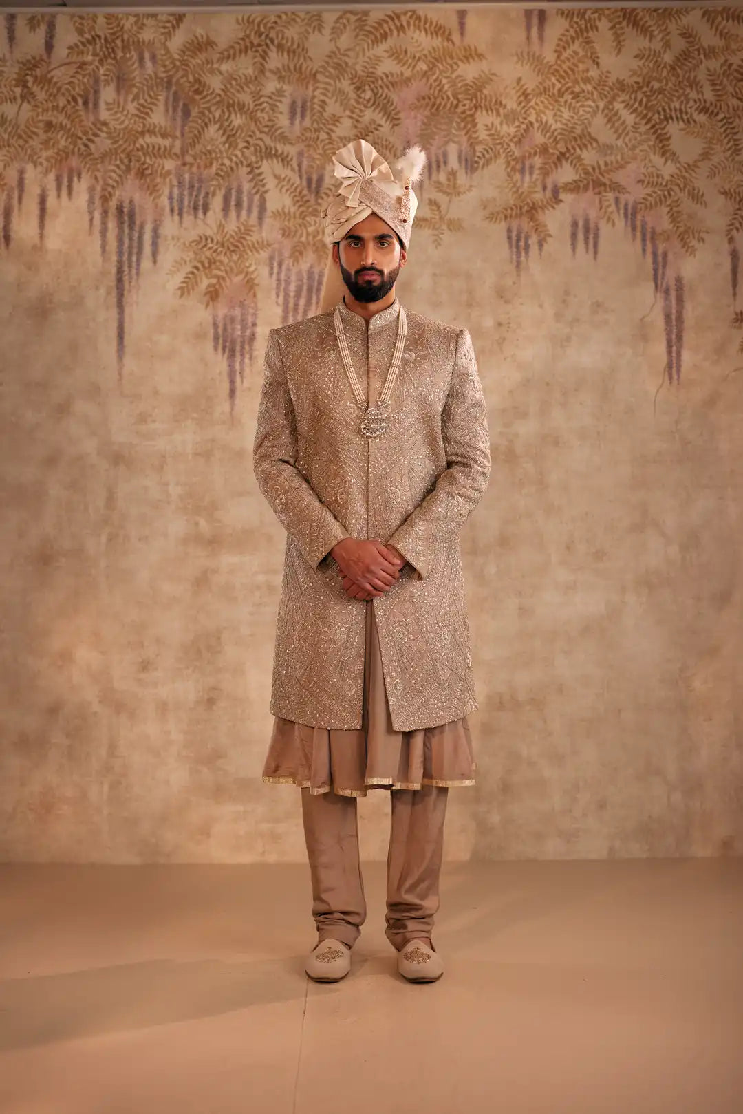 Gold silk zardozi work Sherwani