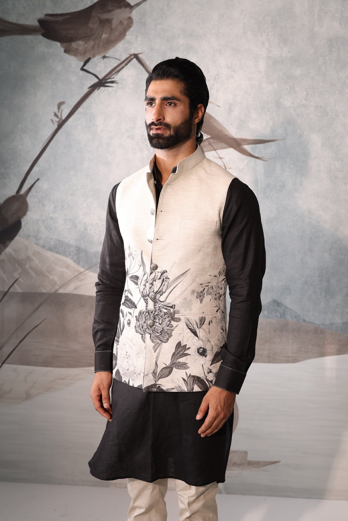 Floral Design Kurta Sadri Set for Men