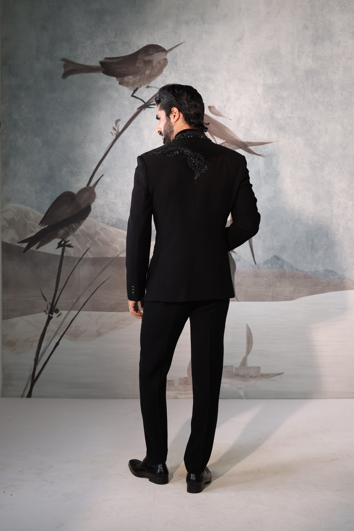 Black Tuxedo with Collar & Placket Embroidery
