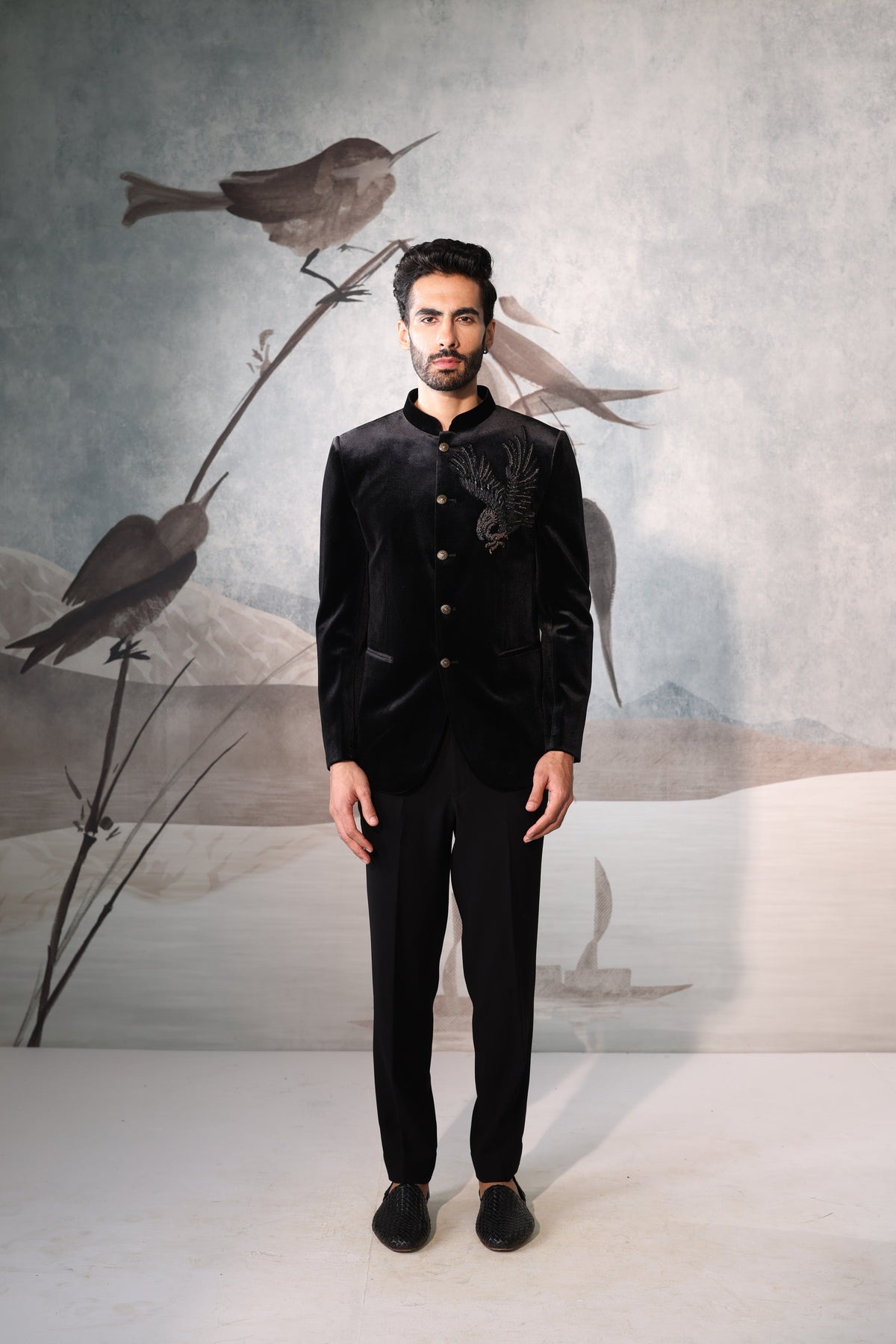 Black Bandhgala with bird design