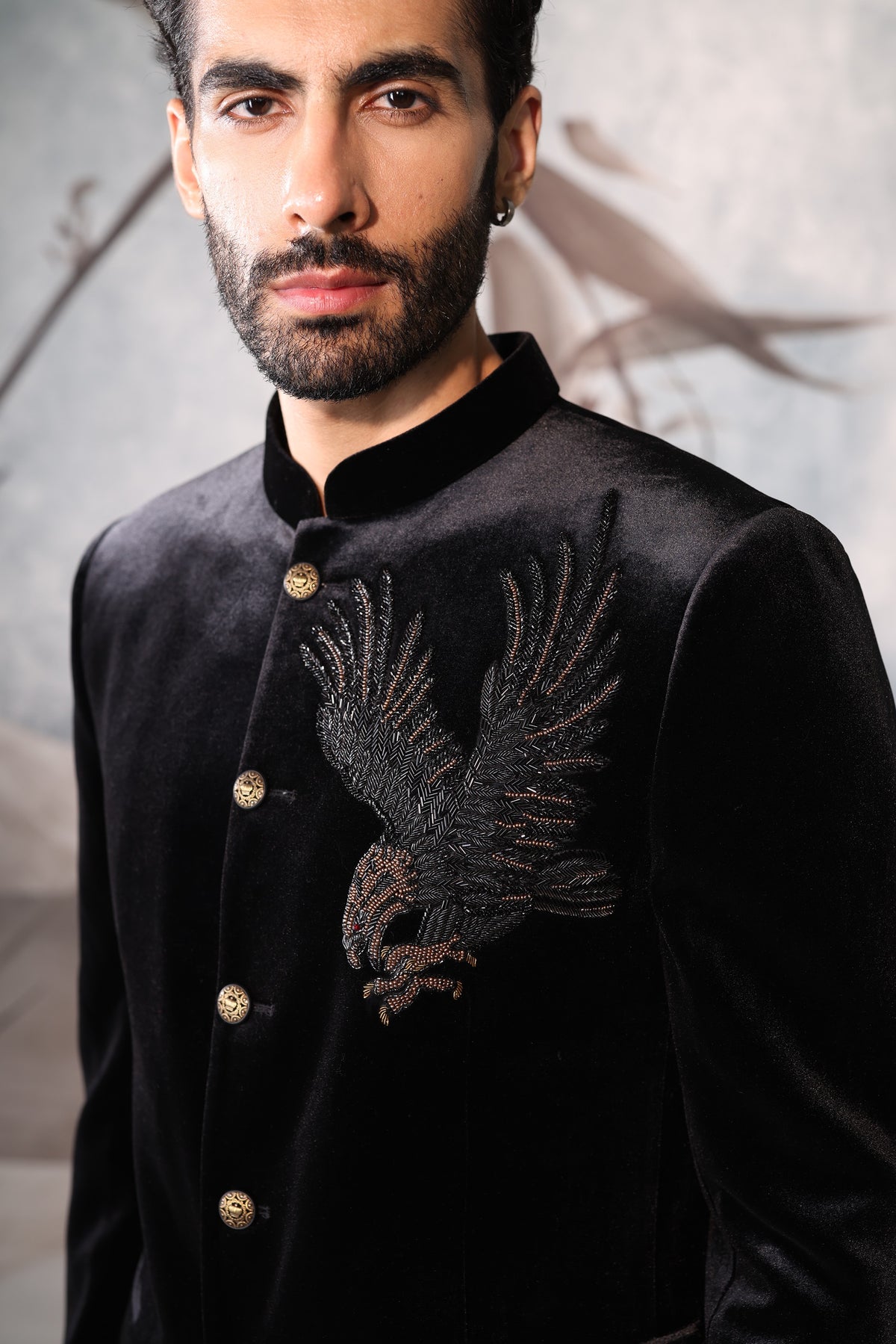 Black Bandhgala with bird design