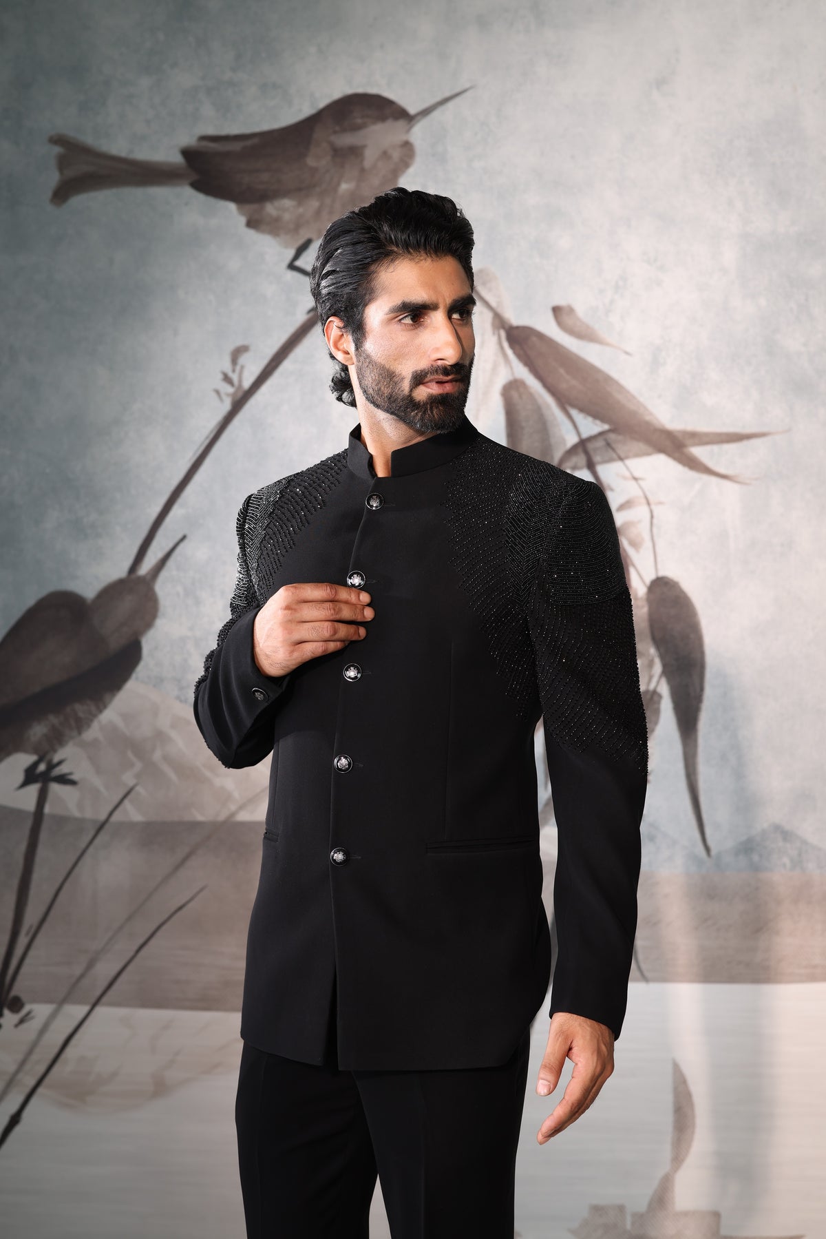 Black Bandgala with shoulder design