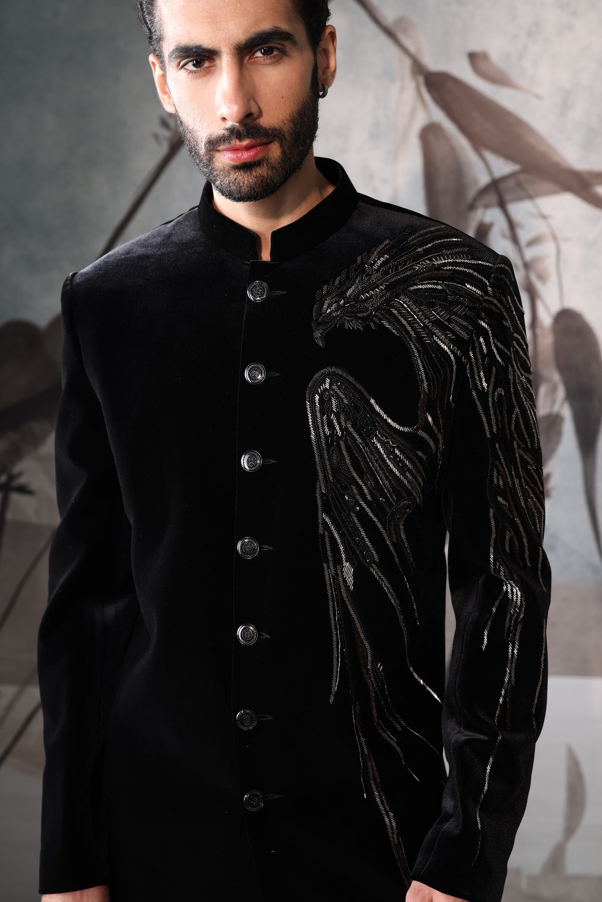 Indo Black Bandhgala with Shoulder Design