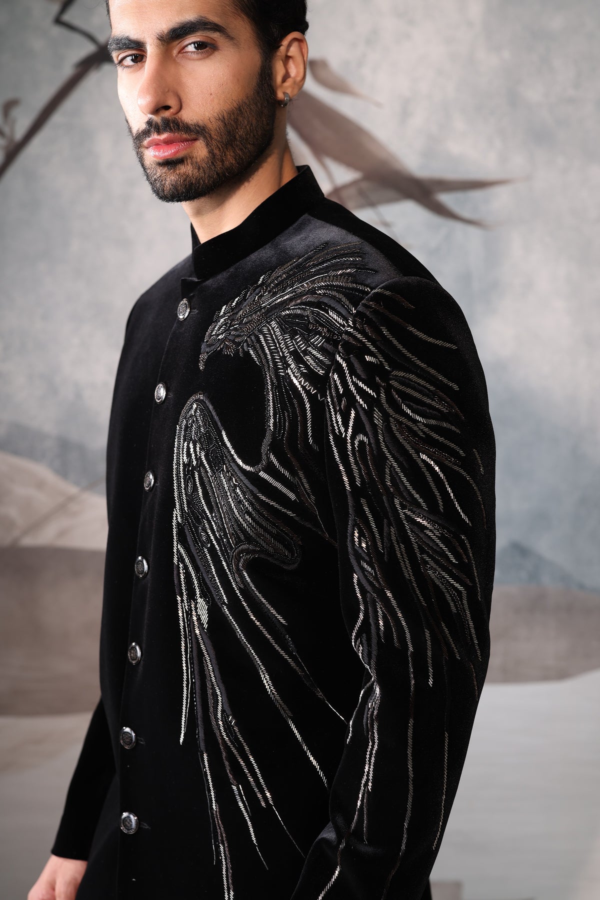 Indo Black Bandhgala with Shoulder Design