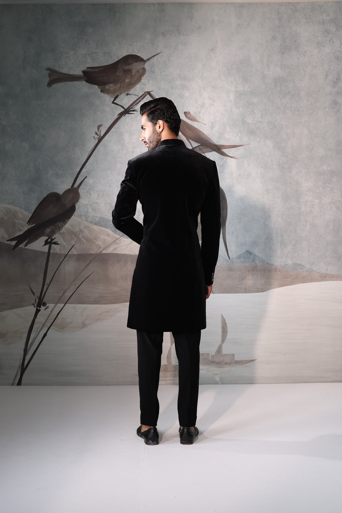Indo Black Bandhgala with Shoulder Design