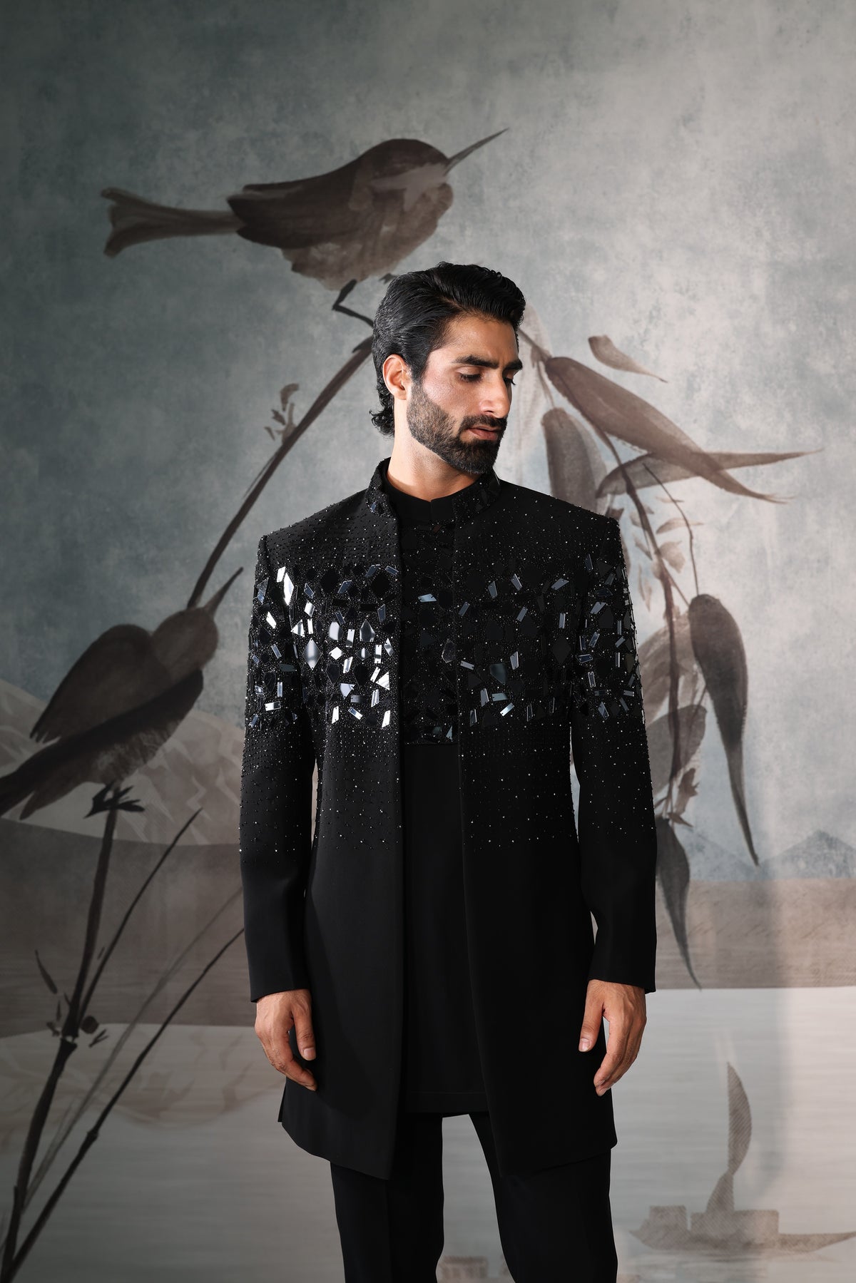 Black OPEN JACKET Indo-Western