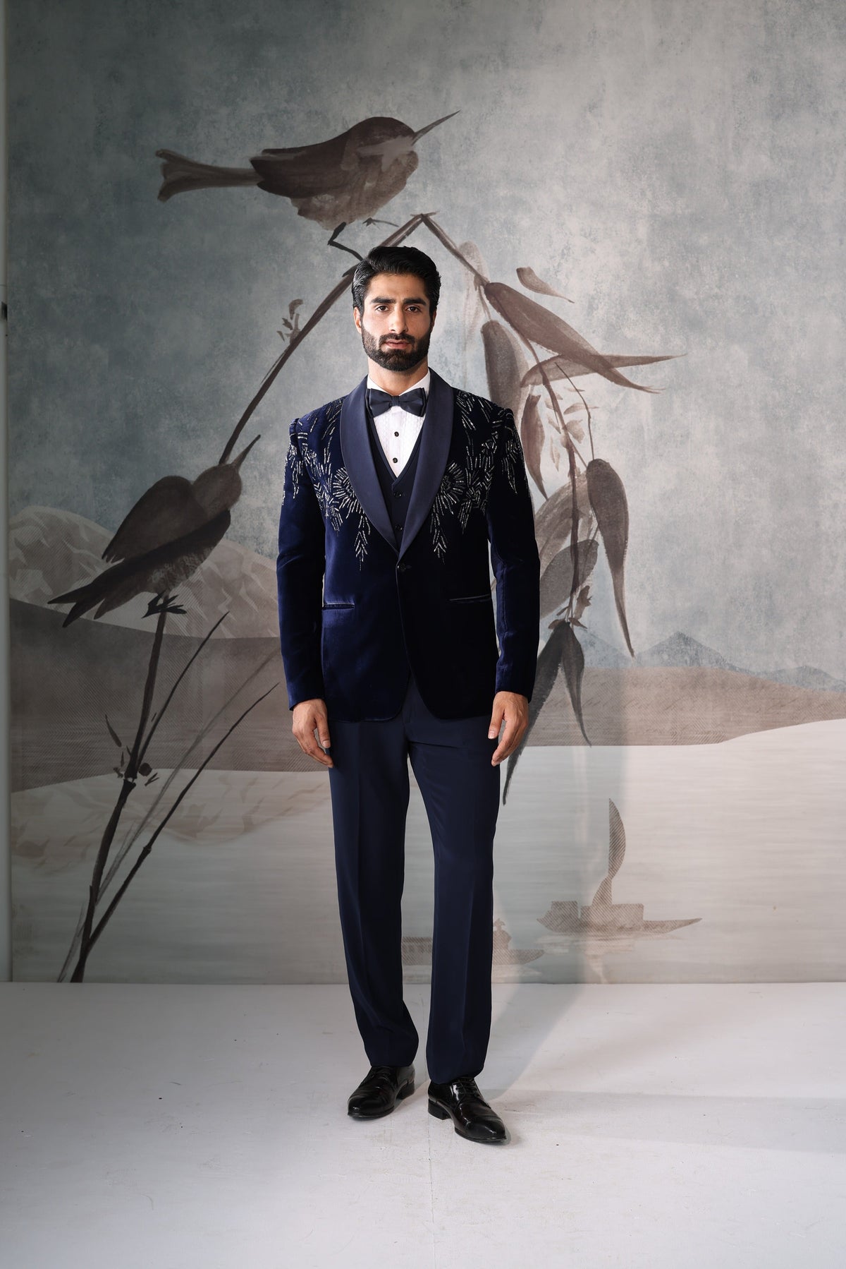 Blue Velvet Tuxedo with Embroidery Work