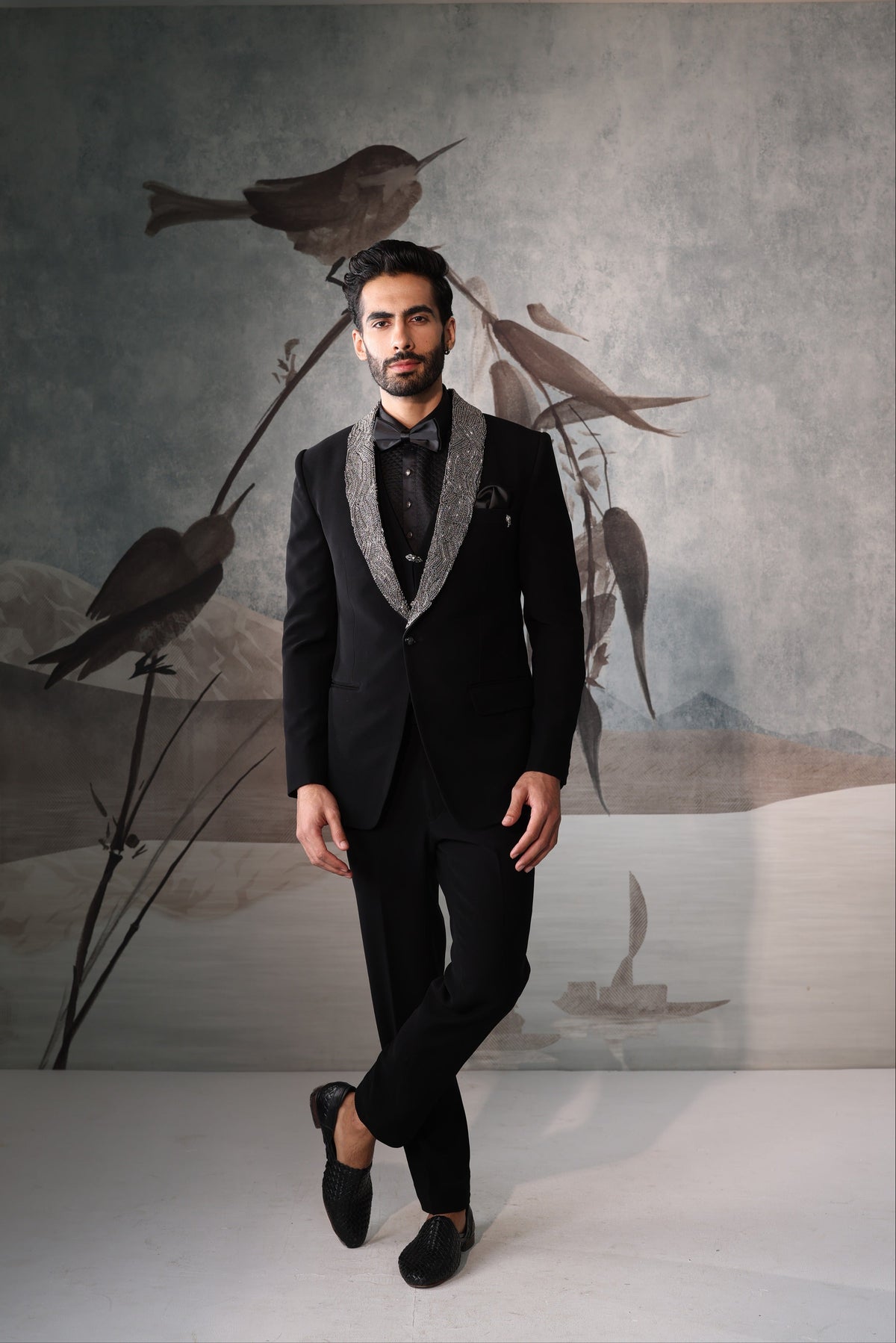 Black Tuxedo with Collar Design for Men