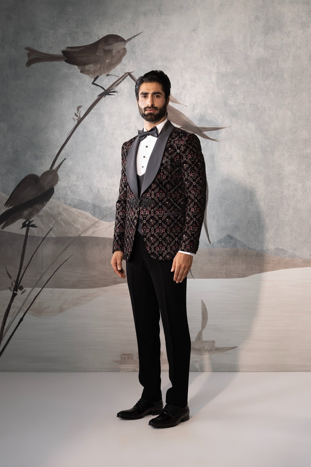 Black Men Tuxedo with Floral Design