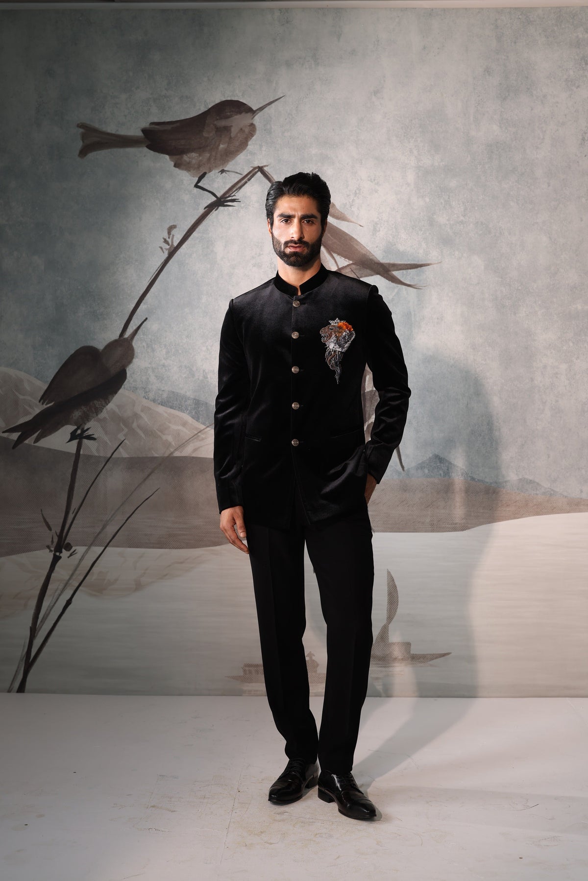 Men's Black Velvet Bandhgala Jacket