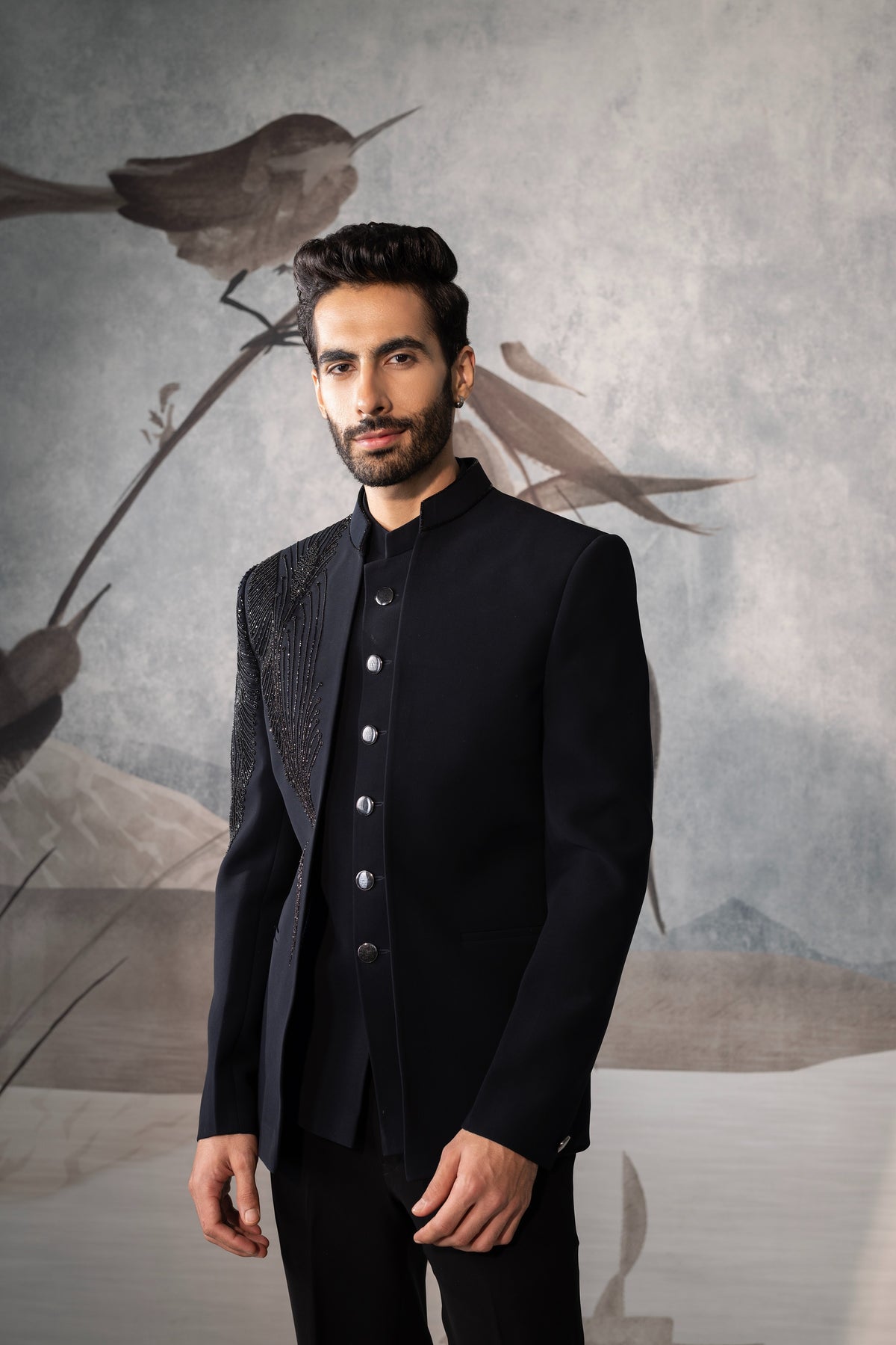 Dark Blue double layered bandgala with one shoulder design