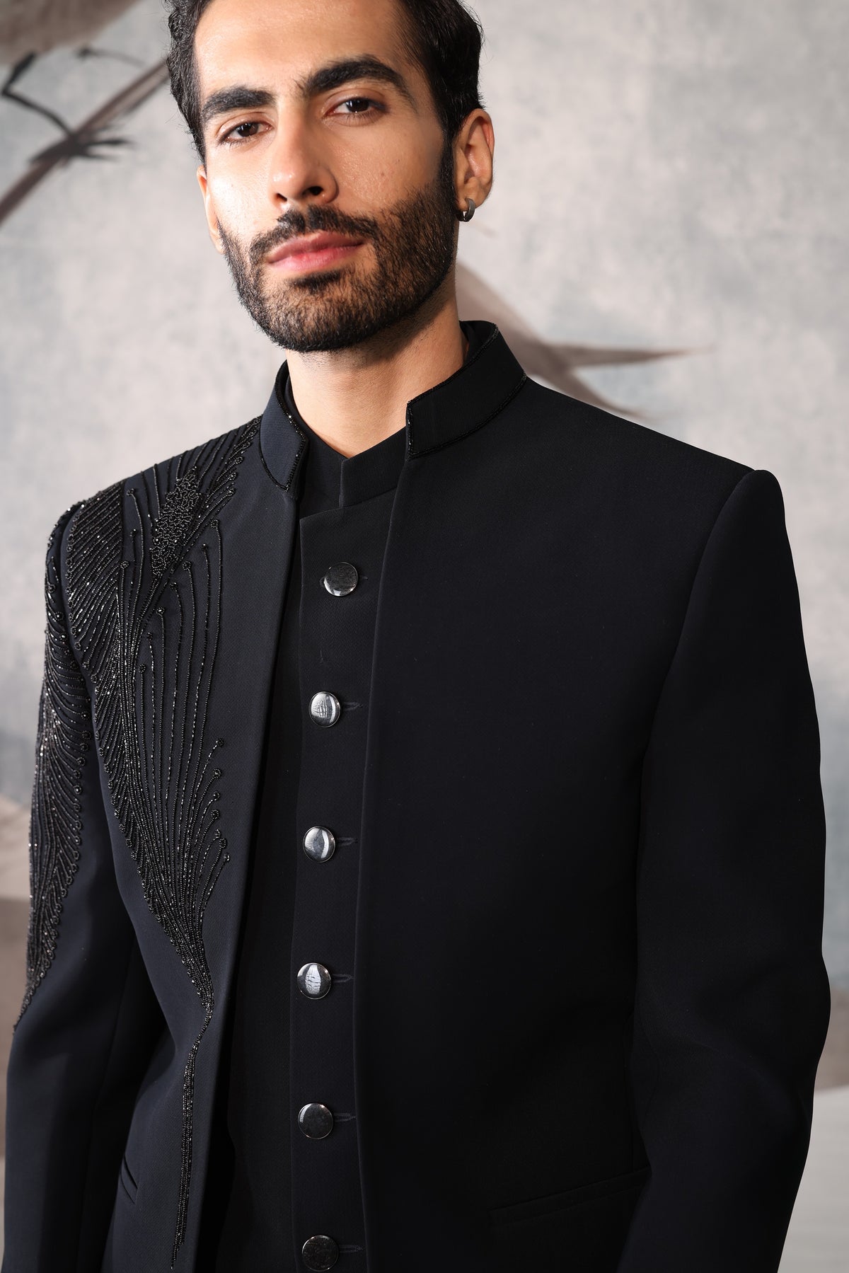 Dark Blue double layered bandgala with one shoulder design
