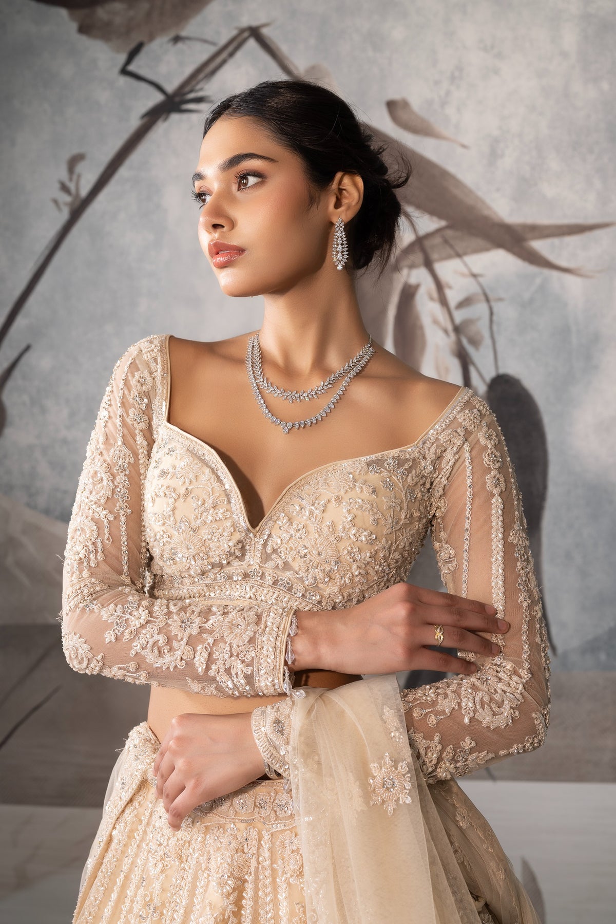 Cream Sequence Embellished Lehenga