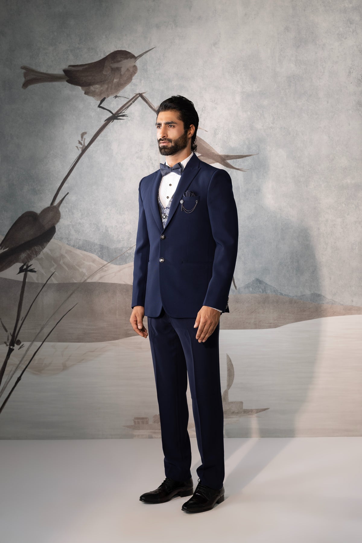 Blue Formal Suit with Printed Waistcoat for Men