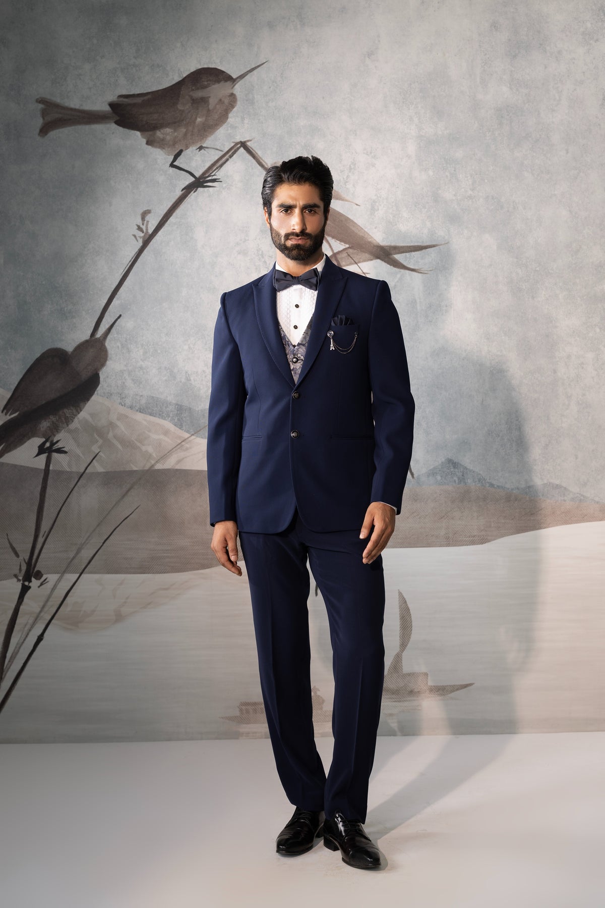 Blue Formal Suit with Printed Waistcoat for Men