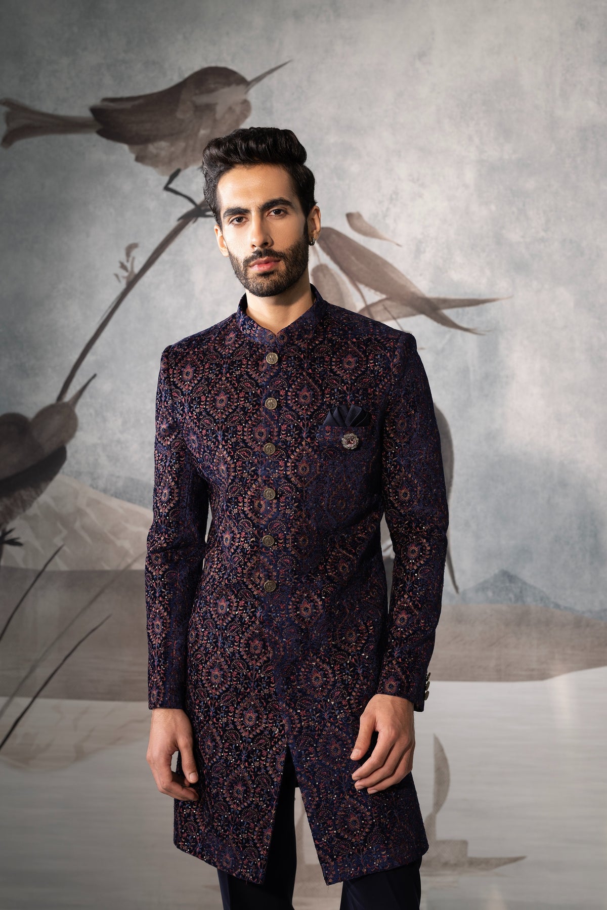 Blue multi colour thread embroidery Indo-Western