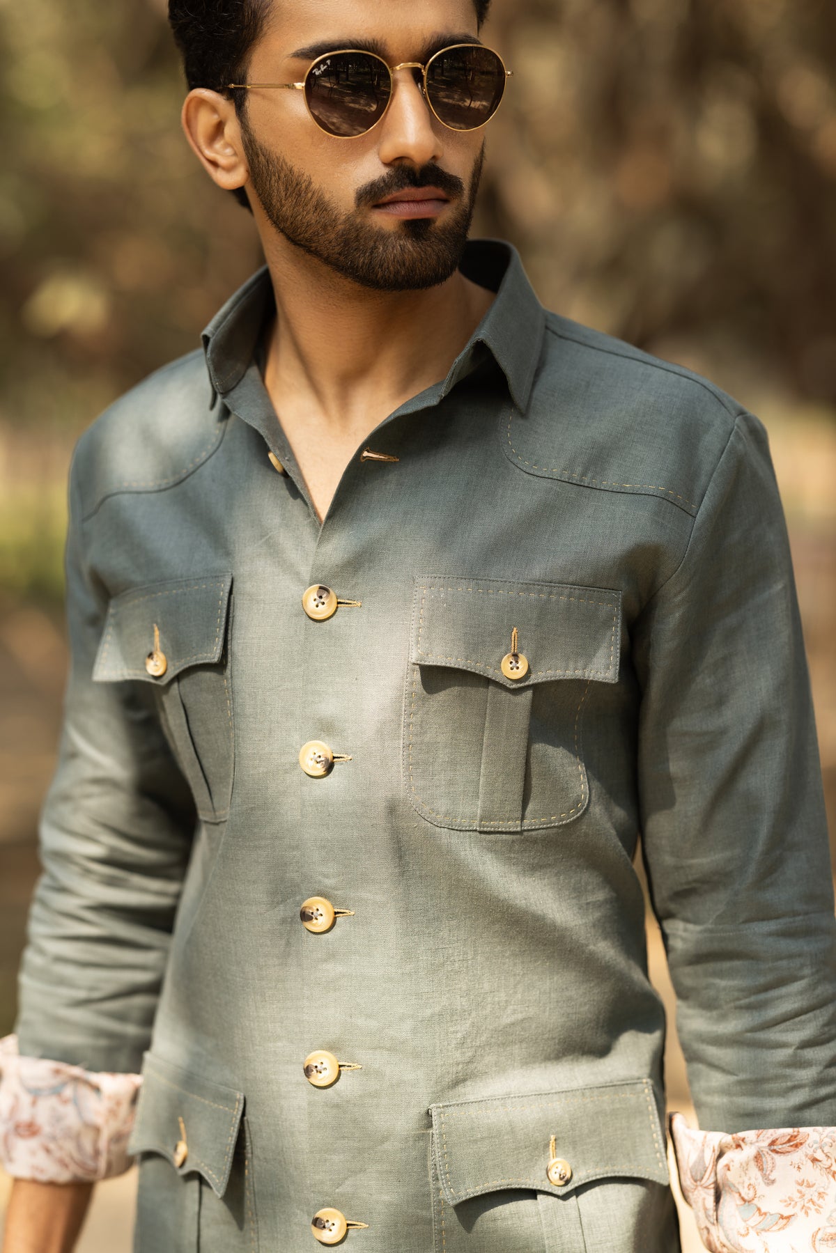 Grey Linen Safari Shirt