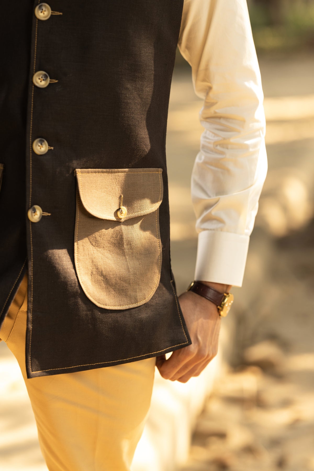 Black Sadri with Contrast Patch Pockets