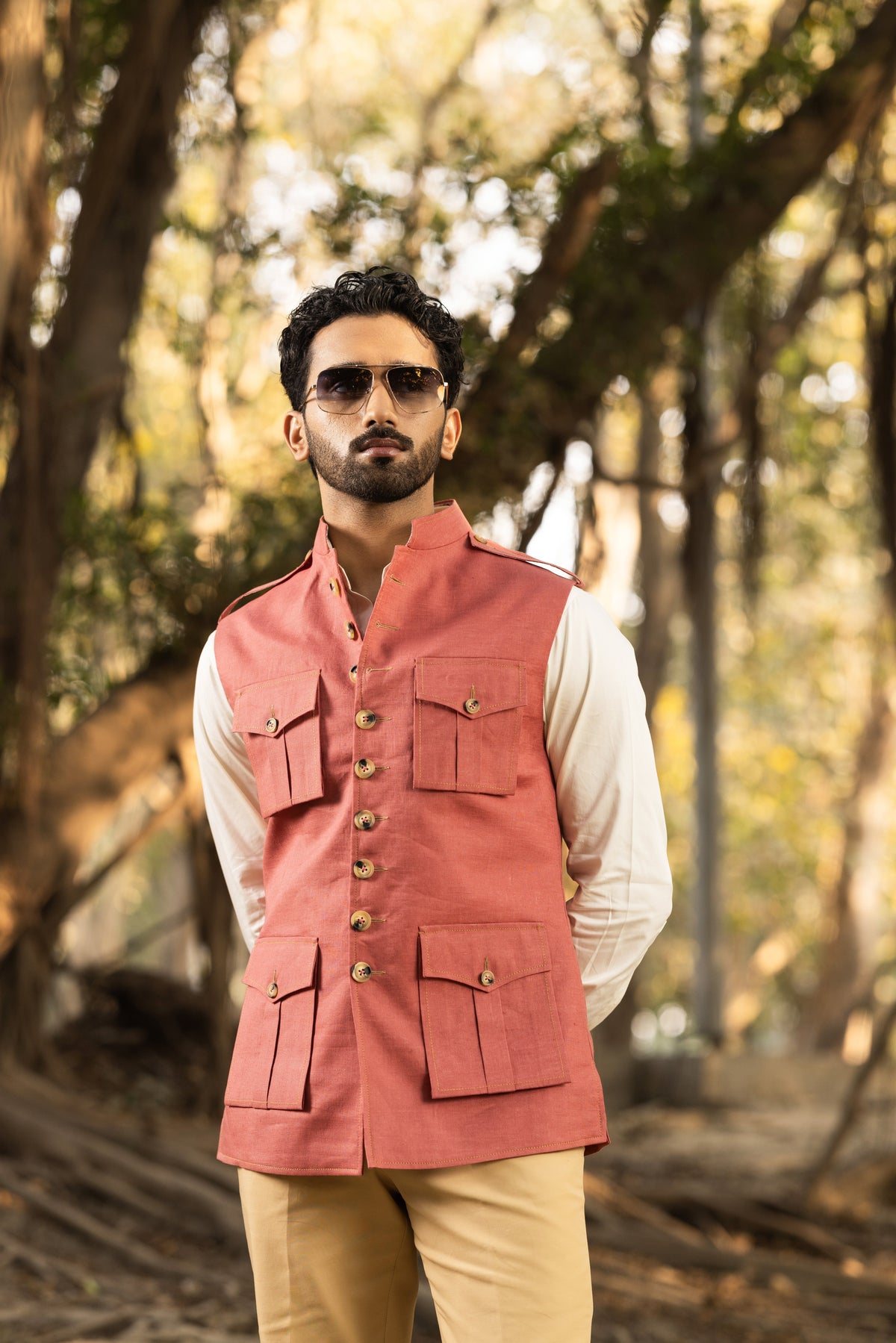 Pink Sadri with four pockets