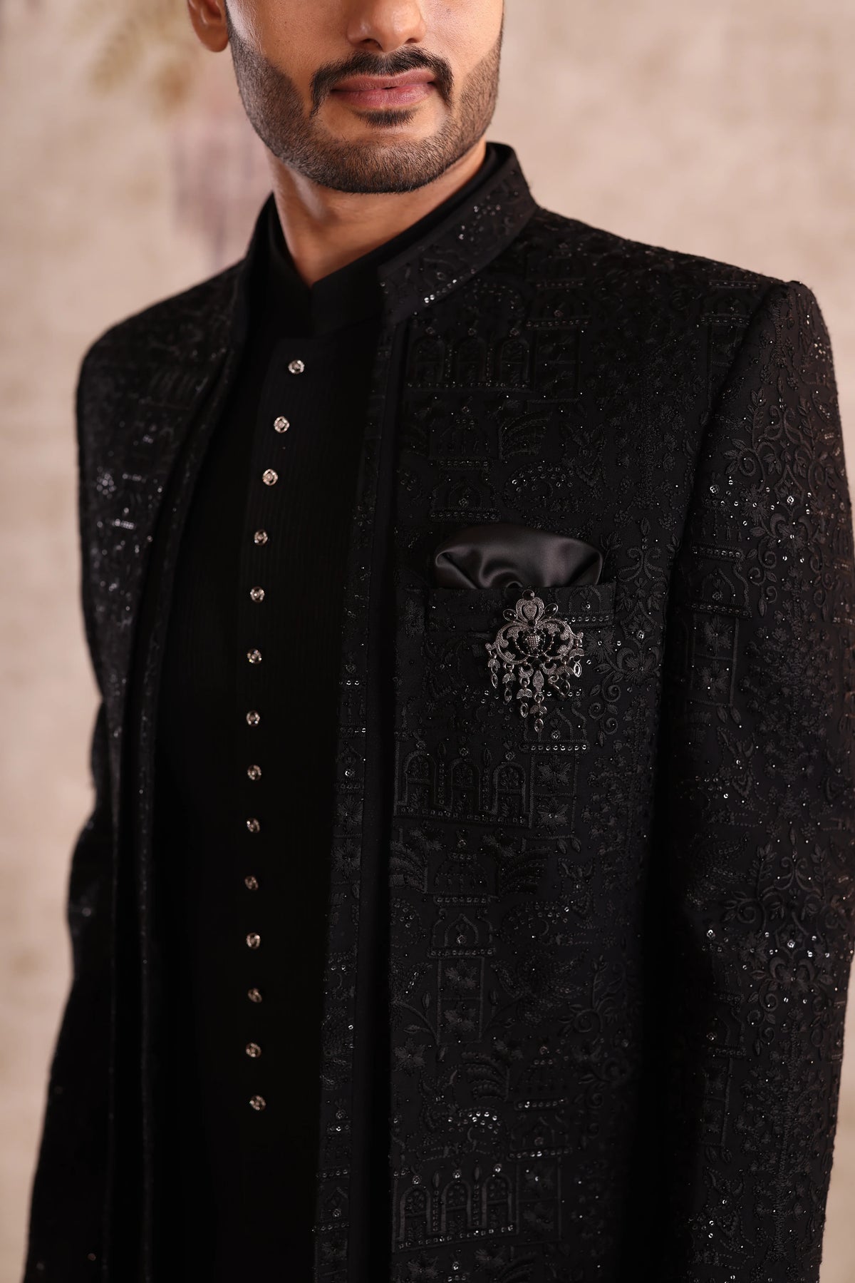 Black Double layer indo with short jacket and detailing with buttons