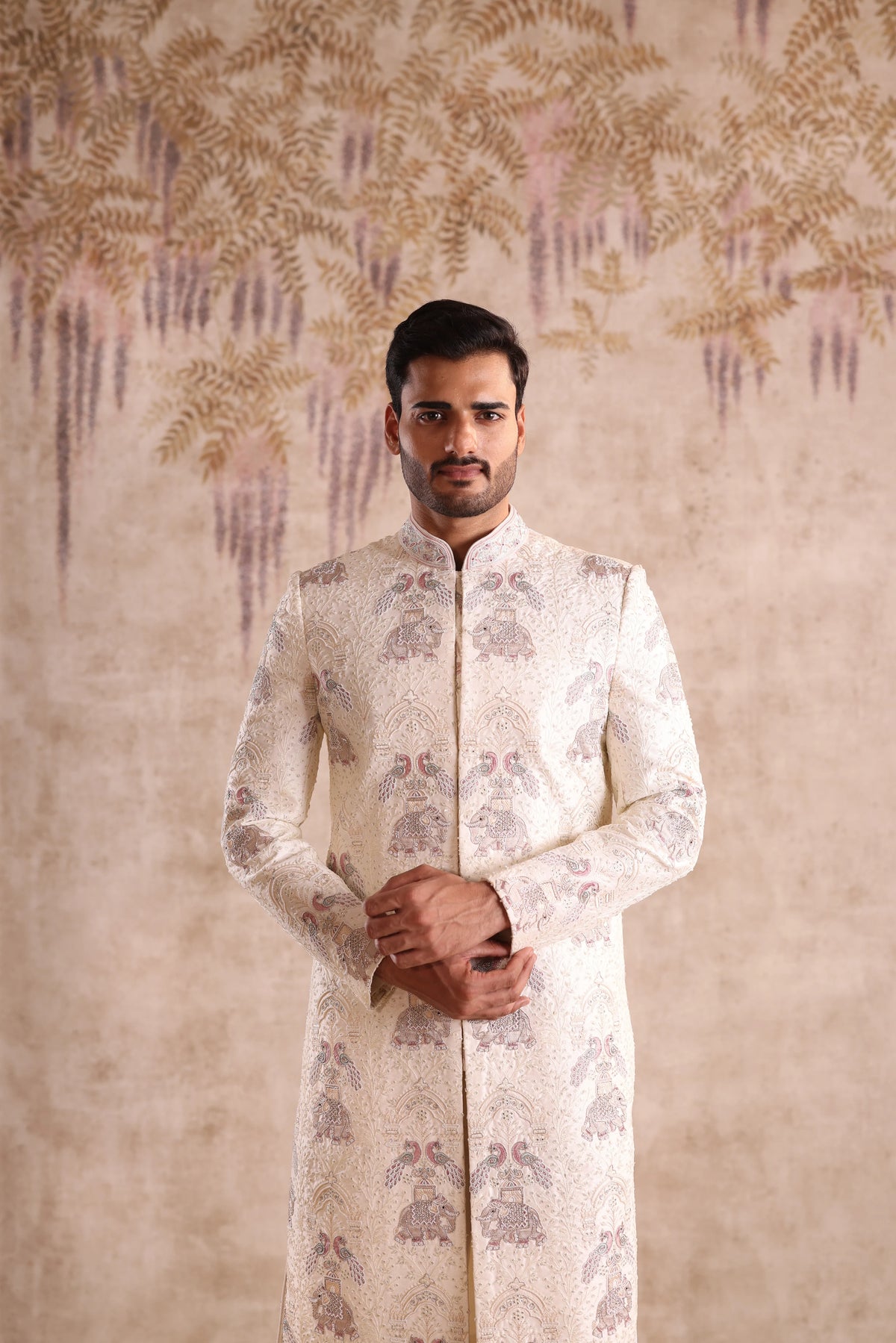 Off white full highlighted embroidery work with collar embroidery