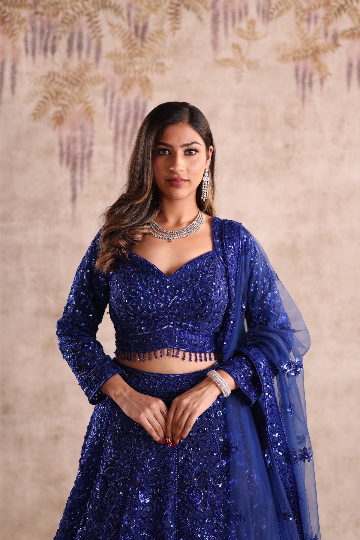 Royal Blue Heavy Sequin Party Wear Lehenga