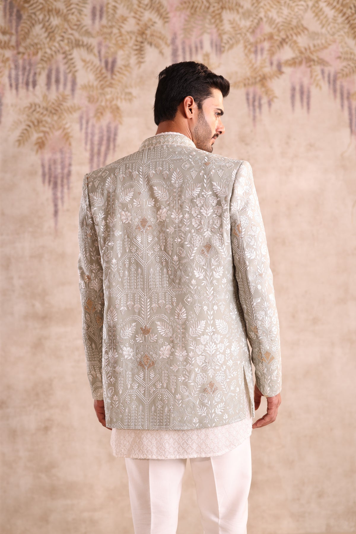 Pista green colour embroidered indo western with georgette kurta