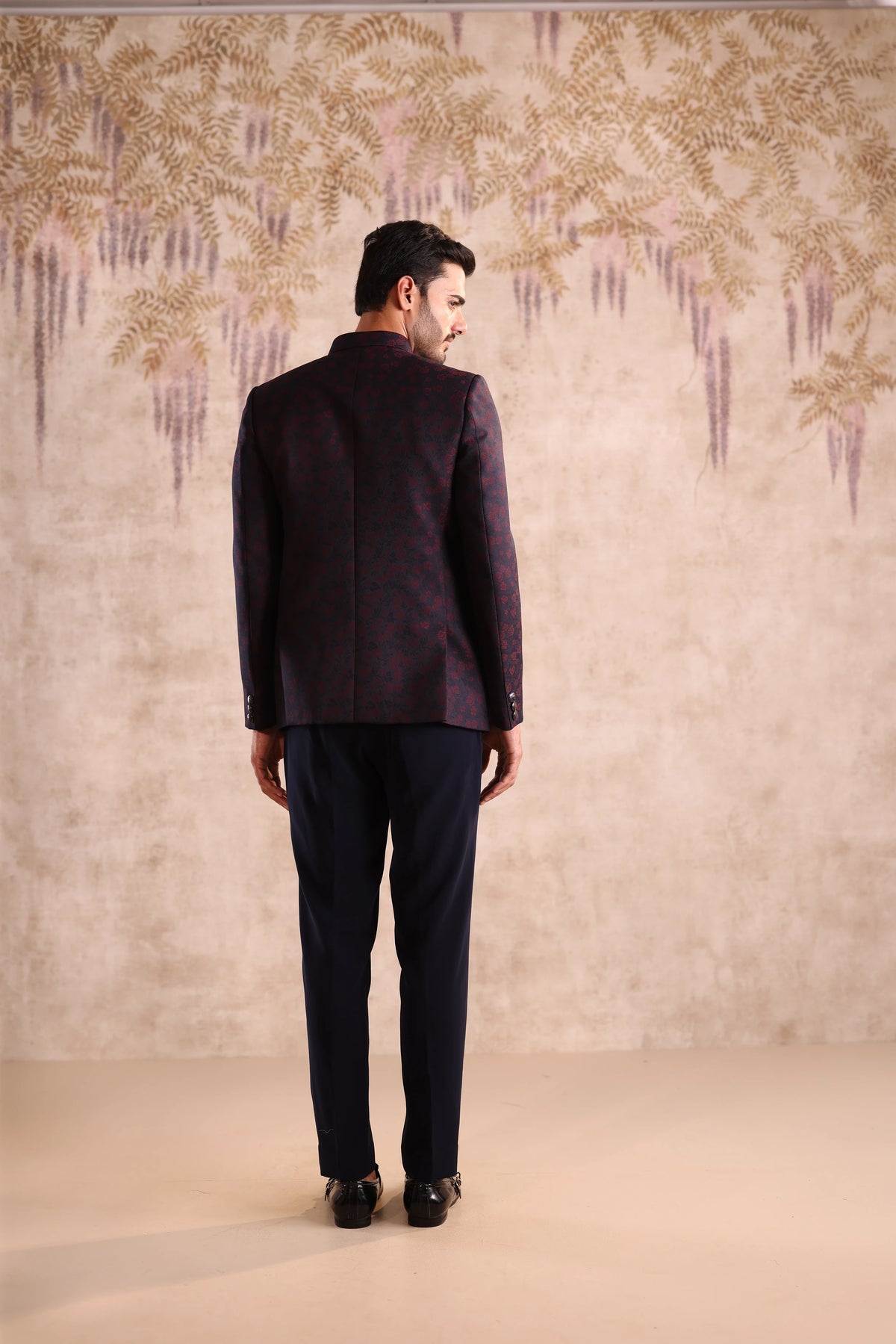Blue Floral Embroidered Bandhgala Jacket