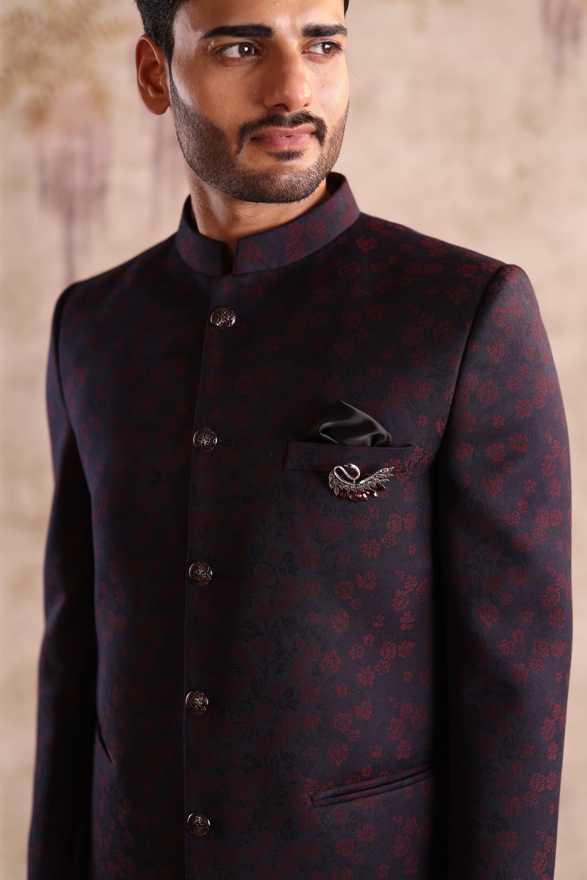 Blue Floral Embroidered Bandhgala Jacket