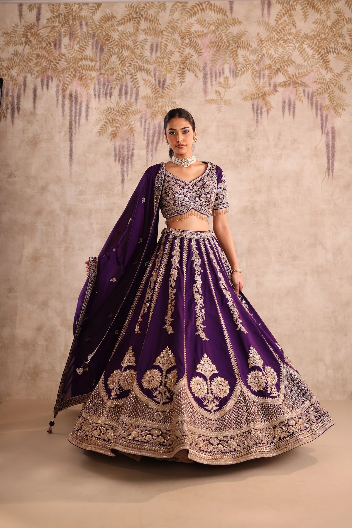 Party Wear Purple Embroidered Lehenga