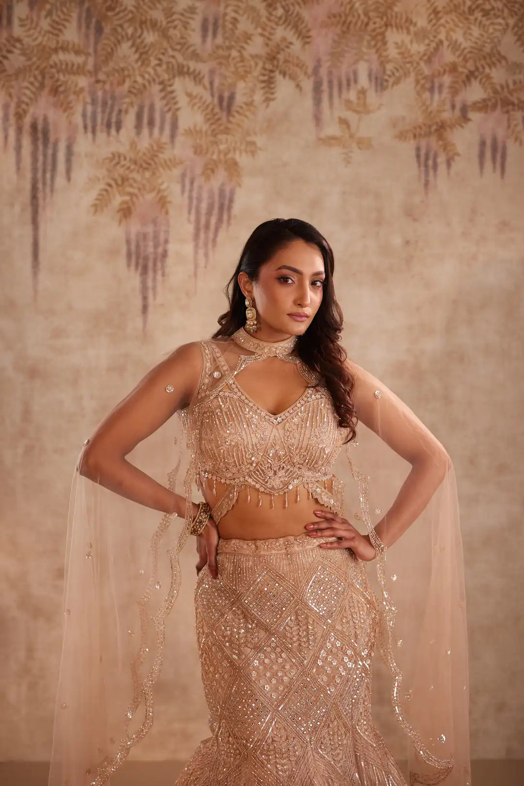 Gold Embroidered Lehenga with choker dupatta