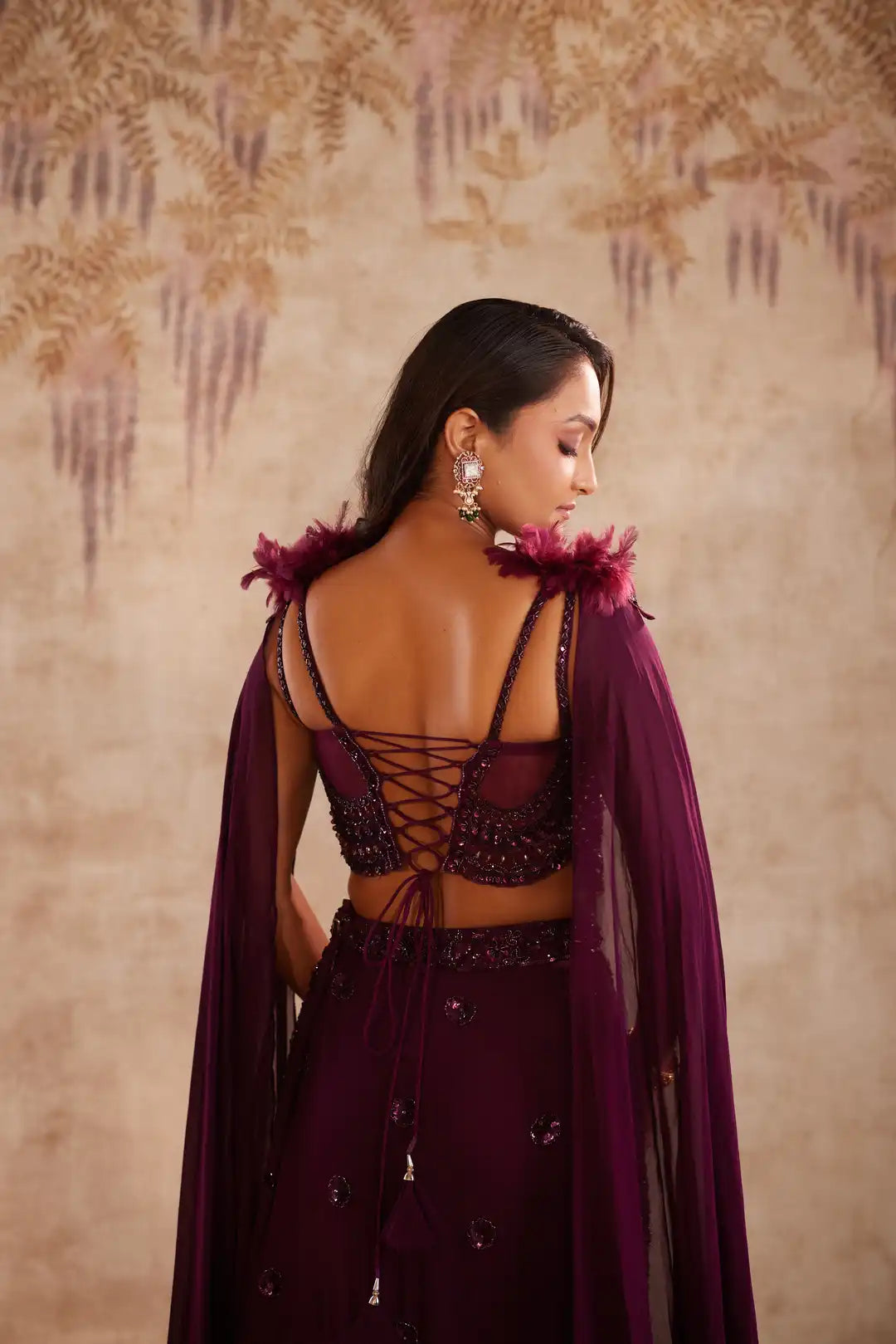 Wine cutdana embellished fishcut lehenga