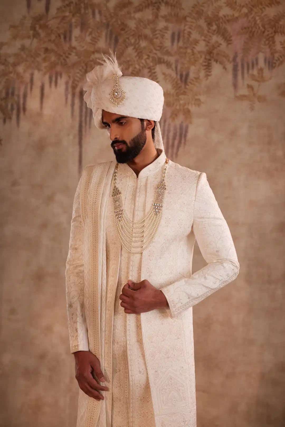 Off white open jacket Sherwani
