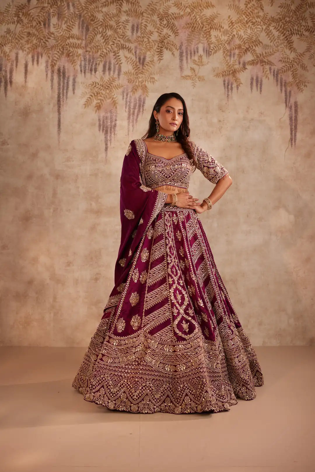 Magenta embroidered lehenga