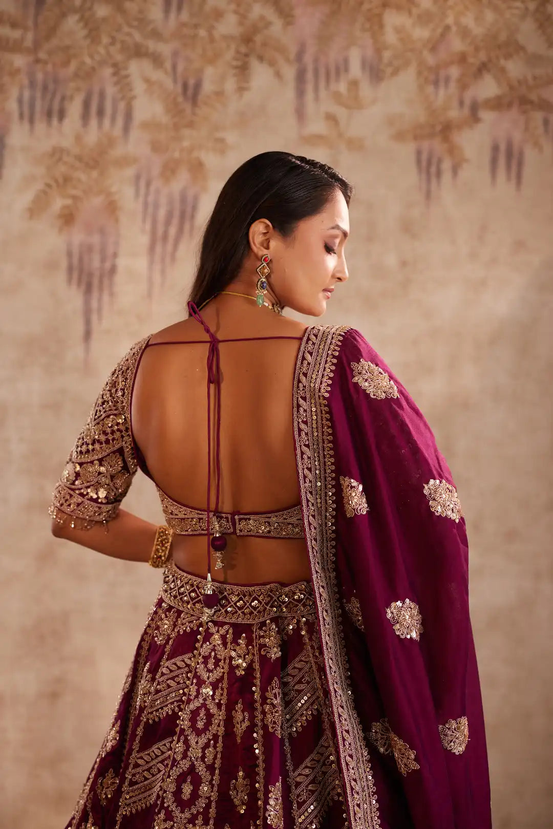 Magenta embroidered lehenga