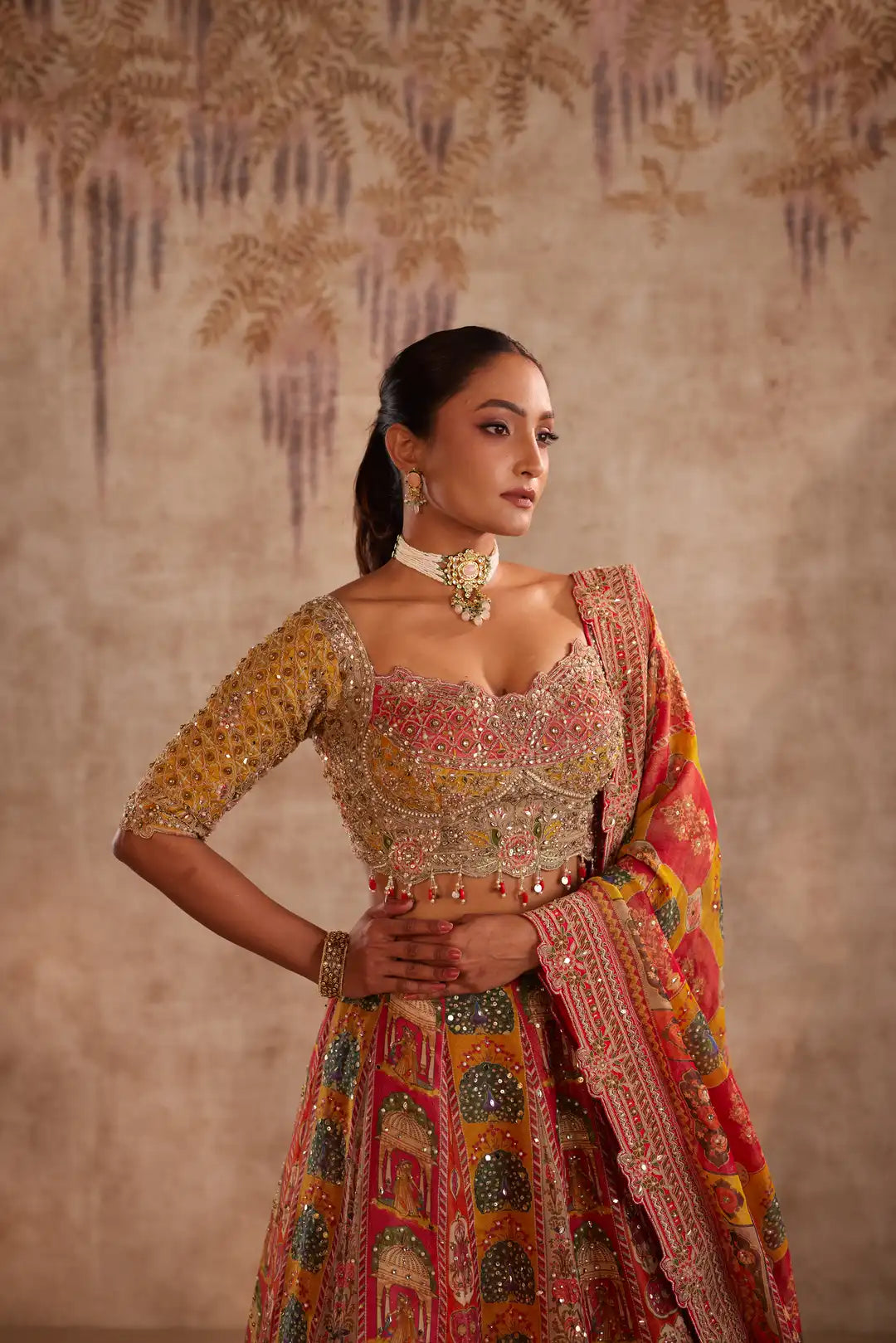 Orange printed lehenga