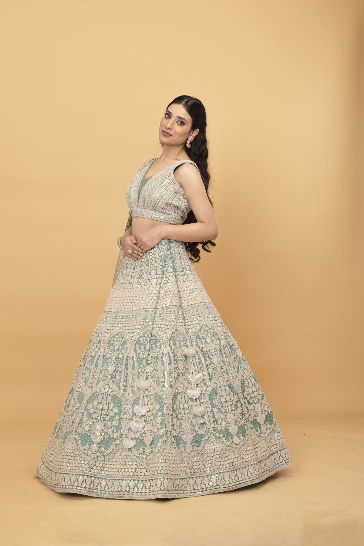 Green Kali Net Lehenga