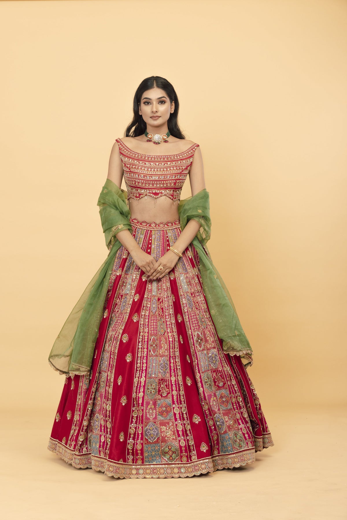 Red Banarasi Silk Lehenga with Zari Work