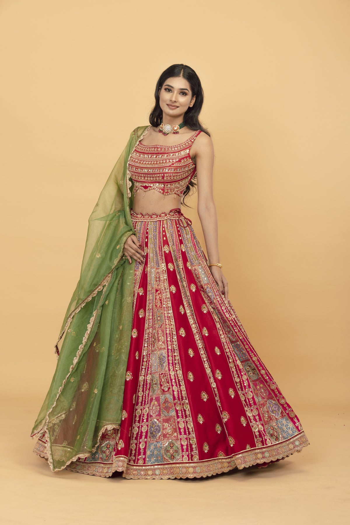 Red Banarasi Silk Lehenga with Zari Work