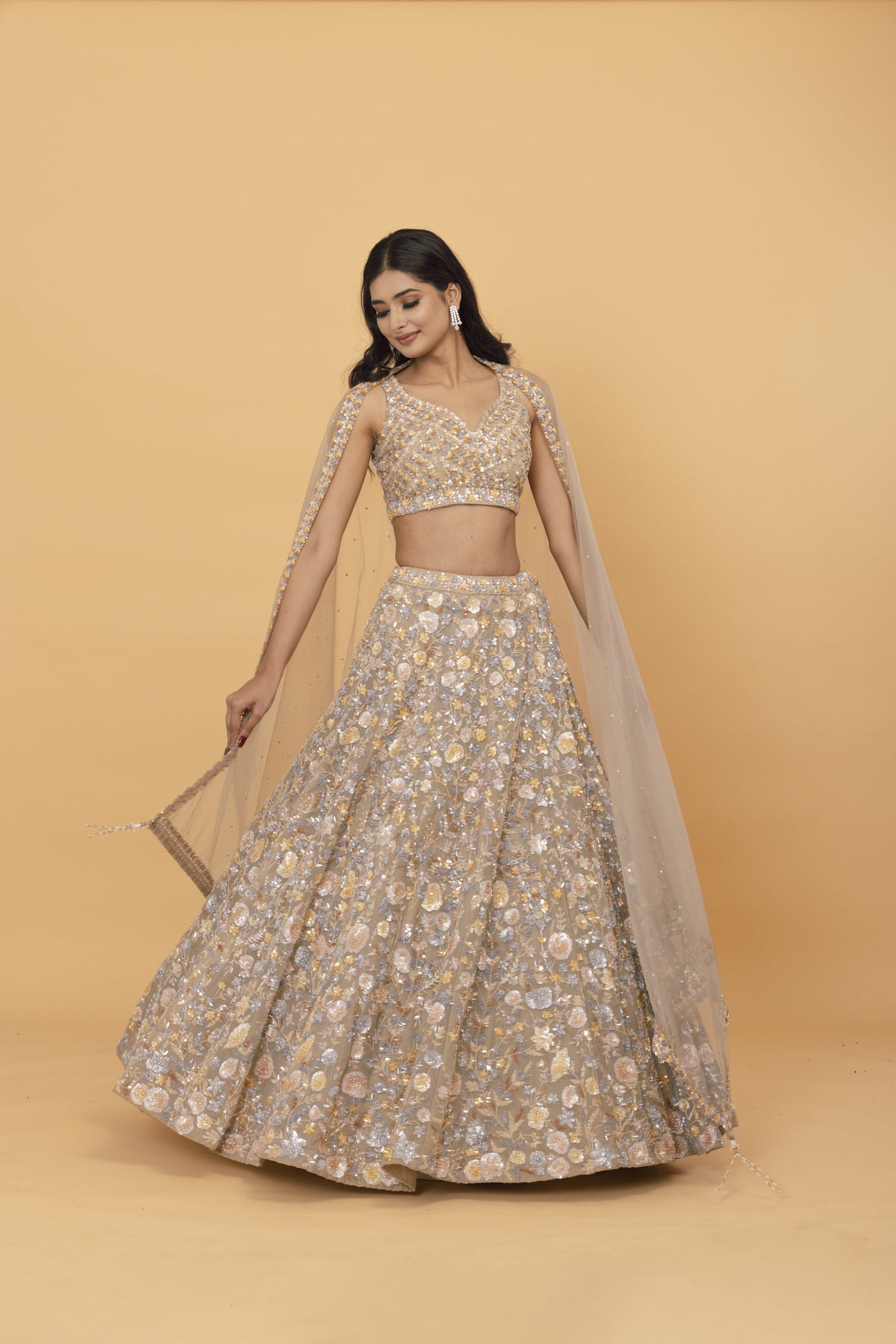 Multi Sequin Net Lehenga
