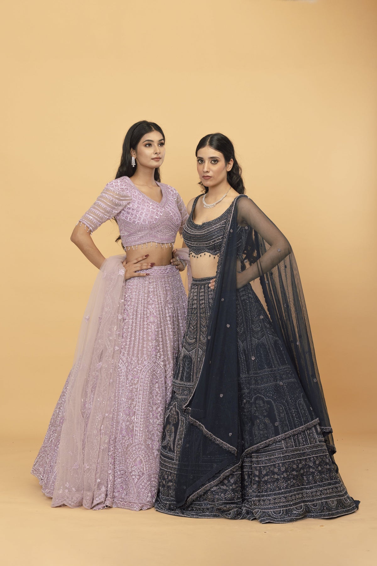 Lavender Net Lehenga with Cutdana Work