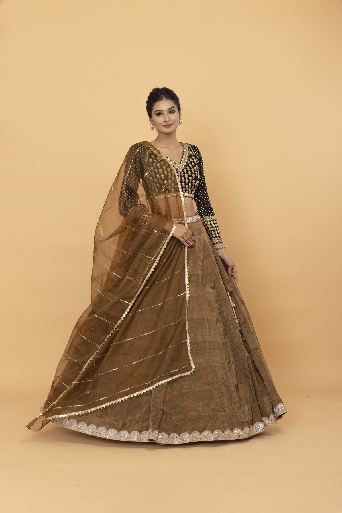 Brown Tissue Lehenga