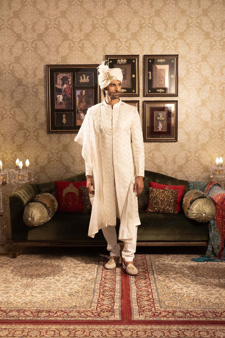 Ivory Sherwani For Groom - Premium Wedding Sherwani