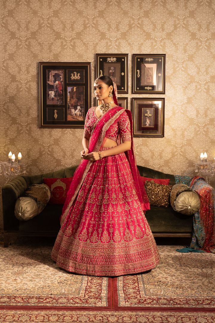 Rani Pink Bridal Lehenga - Zari Embroidered Wedding Lehenga Choli with Dupatta