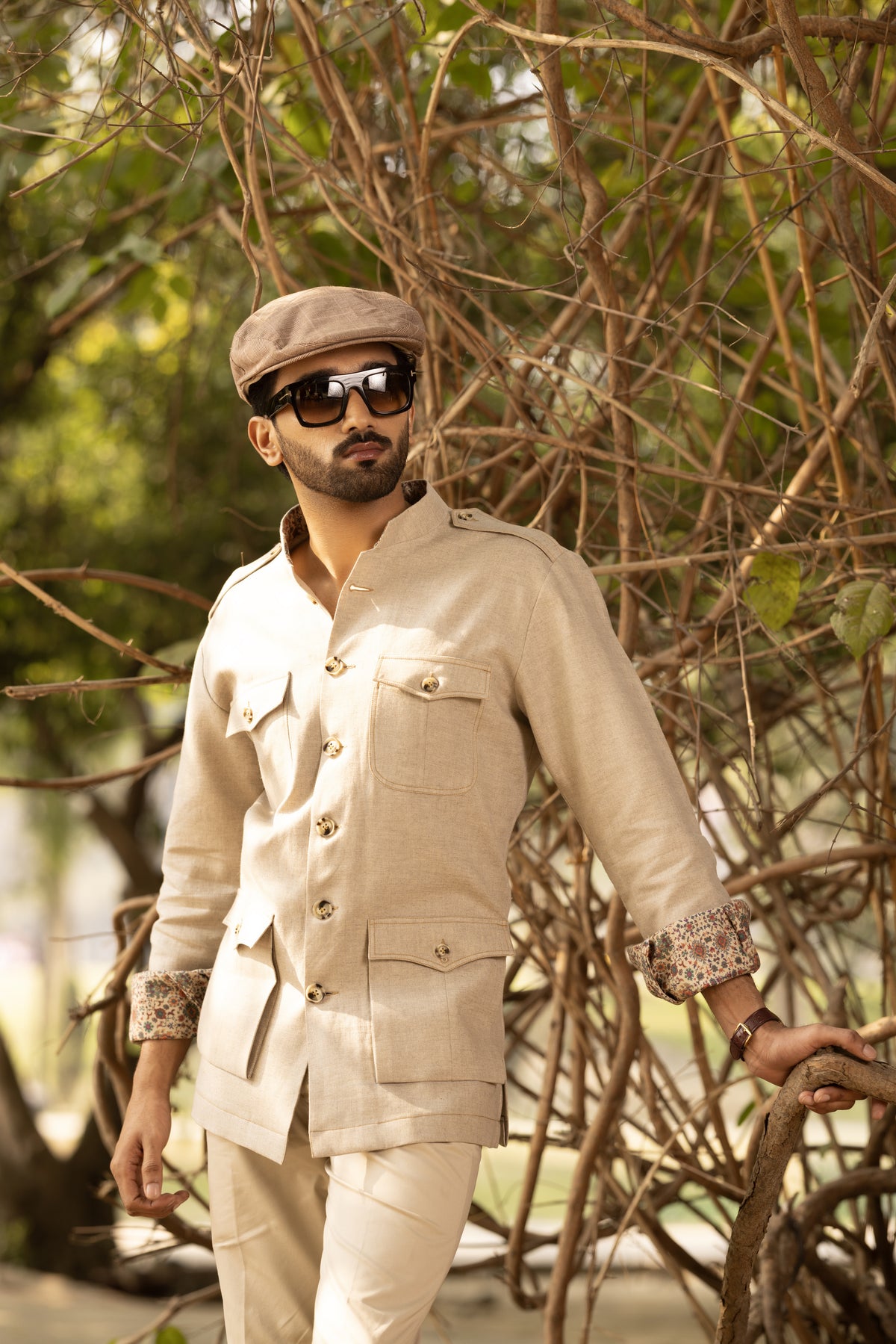 Light Brown Linen Safari Shirt
